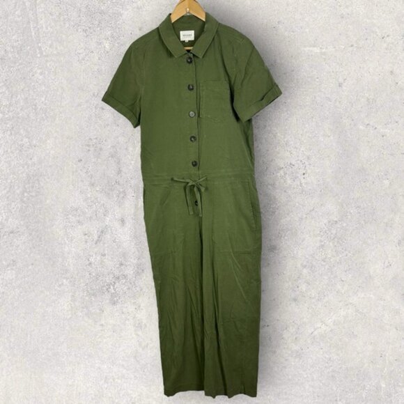 Sézane Charles Army Green Jumpsuit Size 42 French or US 10 Utility Pockets Boho - Picture 14 of 16